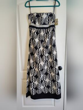 jonathan martin Black & White Strapless Geometric Maxi Dress